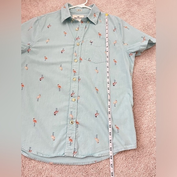 Hollister men's collared button down shirt Medium teal flamingos resortwear Prep - Picture 6 of 8